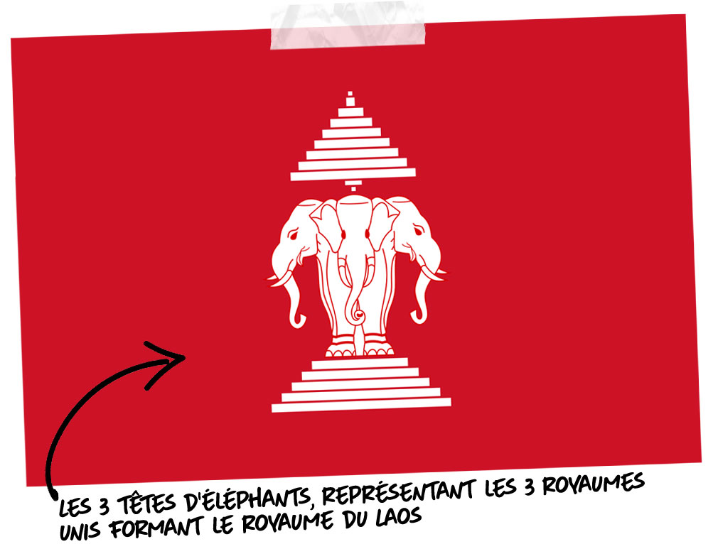 Le drapeau du royaume du Laos représentant des éléphants