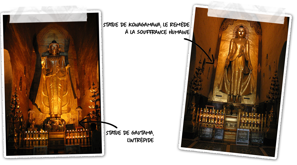 Deux des quatre statues du temple d'Ananda à Bagan