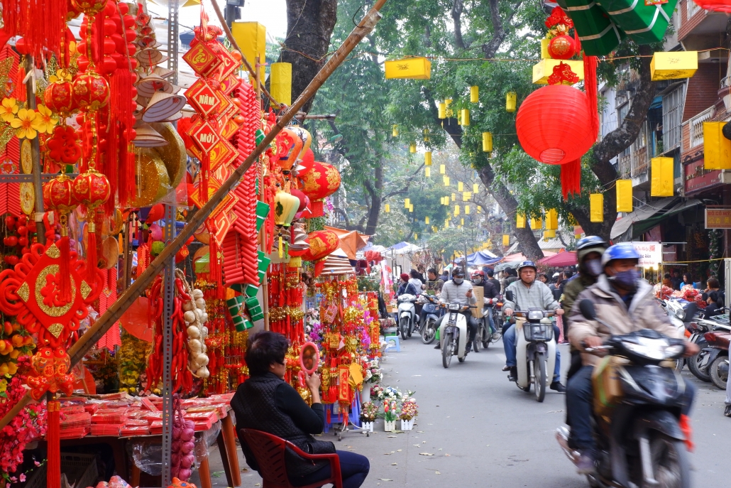 La rue de Hang Ma dans le Tet