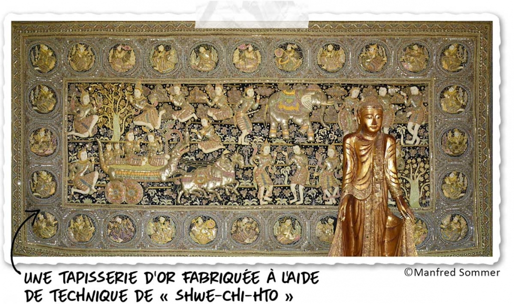 Ancienne grande TAPISSERIE BRODÉE éléphant KALAGA art Birmanie Myanmar