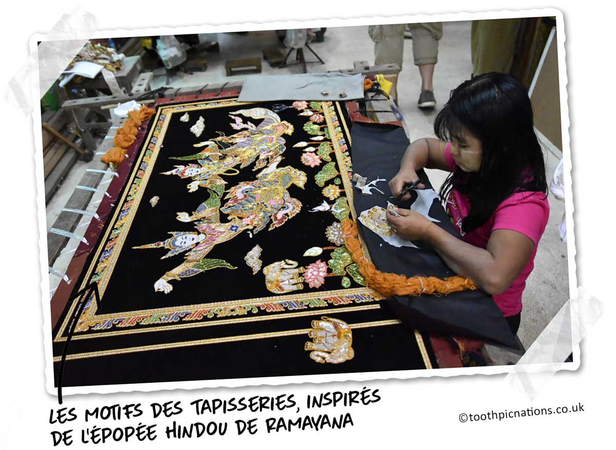 Les tapisseries brodées s'inspirent d'épopées hindoues