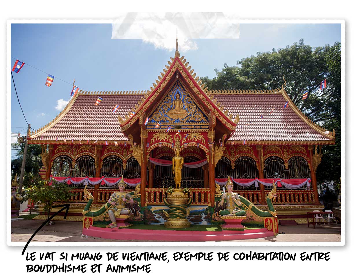 Temple Wat Si Muang à Vientiane : exemple de la cohabitation entre le bouddhisme et l'animisme 