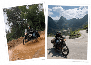 pluie et graviers pendant la saison de mousson au Vietnam à moto